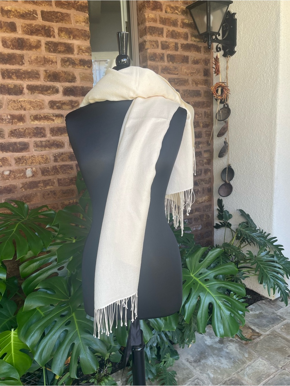Ivory Pashmina Wrap with Fringe - Picture 2 of 5